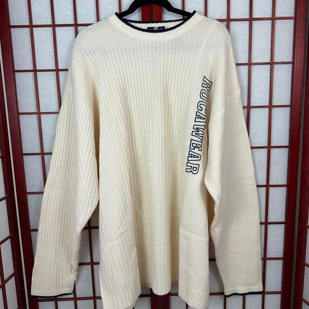 Y2K Roca Wesr Cream Knit Ribbed Crewneck Sweater 3x